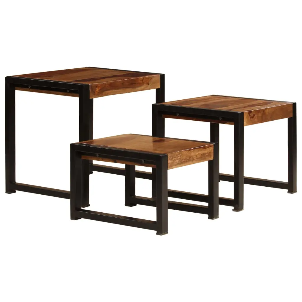 vidaXL Nesting Tables 3 pcs Solid Sheesham Wood