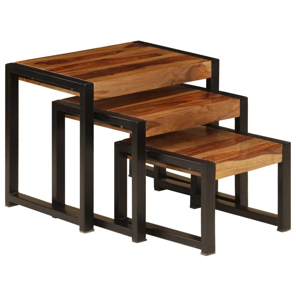 vidaXL Nesting Tables 3 pcs Solid Sheesham Wood