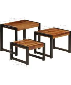 vidaXL Nesting Tables 3 pcs Solid Sheesham Wood