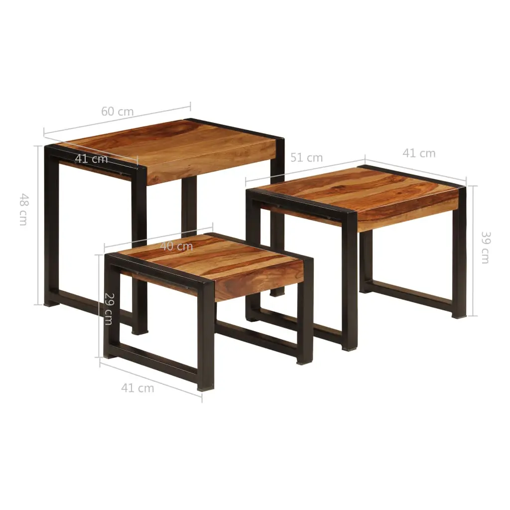 vidaXL Nesting Tables 3 pcs Solid Sheesham Wood
