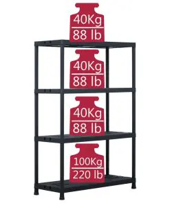 vidaXL Storage Shelf Rack Black 220 kg 90x40x138 cm Plastic