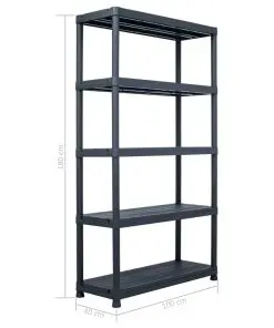 vidaXL Storage Shelf Rack Black 220 kg 90x40x138 cm Plastic