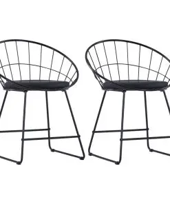 vidaXL Dining Chairs with Faux Leather Seats 2 pcs Black Steel