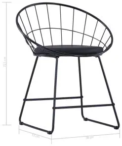 vidaXL Dining Chairs with Faux Leather Seats 2 pcs Black Steel