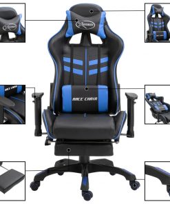 vidaXL Gaming Chair with Footrest Blue Faux Leather