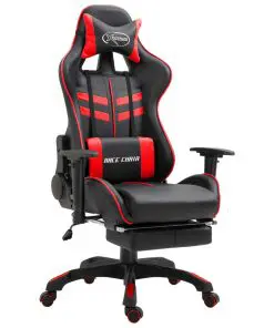 vidaXL Gaming Chair with Footrest Red Faux Leather