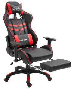 vidaXL Gaming Chair with Footrest Red Faux Leather