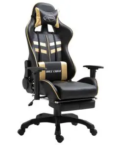 vidaXL Gaming Chair with Footrest Gold Faux Leather