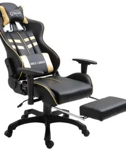 vidaXL Gaming Chair with Footrest Gold Faux Leather