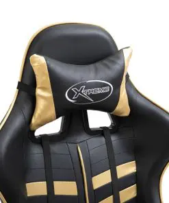 vidaXL Gaming Chair with Footrest Gold Faux Leather