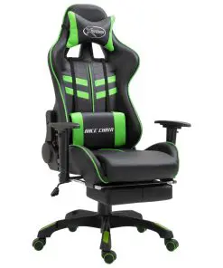 vidaXL Gaming Chair with Footrest Green Faux Leather