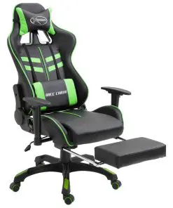 vidaXL Gaming Chair with Footrest Green Faux Leather