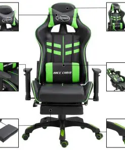 vidaXL Gaming Chair with Footrest Green Faux Leather