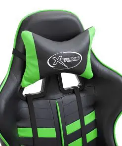 vidaXL Gaming Chair with Footrest Green Faux Leather