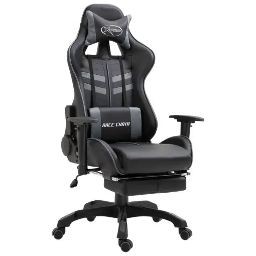 vidaXL Gaming Chair with Footrest Grey Faux Leather