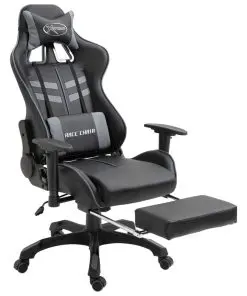 vidaXL Gaming Chair with Footrest Grey Faux Leather