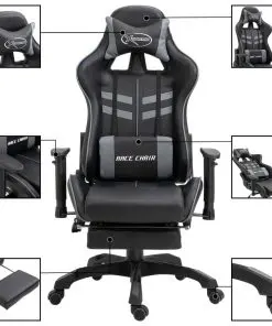vidaXL Gaming Chair with Footrest Grey Faux Leather