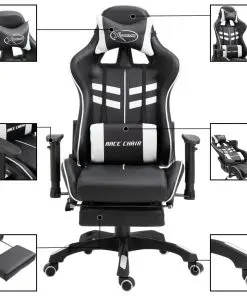 vidaXL Gaming Chair with Footrest White Faux Leather