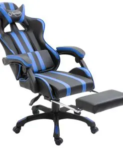 vidaXL Gaming Chair with Footrest Blue Faux Leather