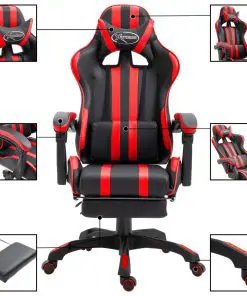 vidaXL Gaming Chair with Footrest Red Faux Leather