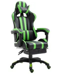 vidaXL Gaming Chair with Footrest Green Faux Leather