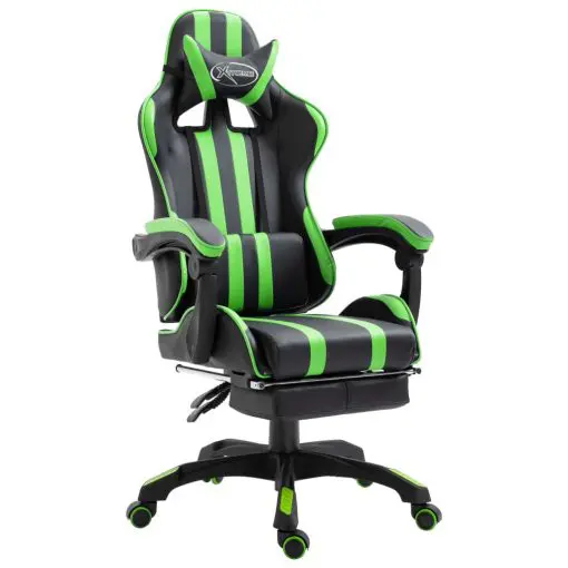 vidaXL Gaming Chair with Footrest Green Faux Leather