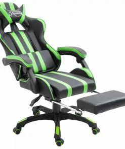 vidaXL Gaming Chair with Footrest Green Faux Leather