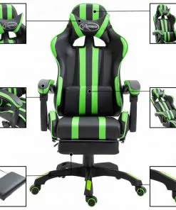 vidaXL Gaming Chair with Footrest Green Faux Leather
