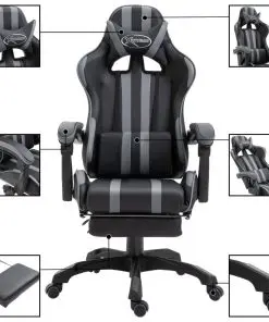 vidaXL Gaming Chair with Footrest Grey Faux Leather