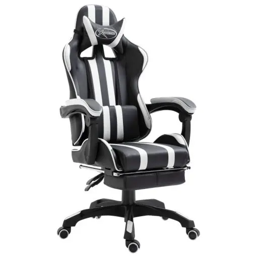 vidaXL Gaming Chair with Footrest White Faux Leather