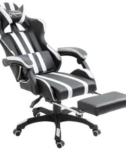 vidaXL Gaming Chair with Footrest White Faux Leather
