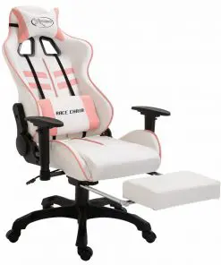 vidaXL Gaming Chair with Footrest Pink Faux Leather