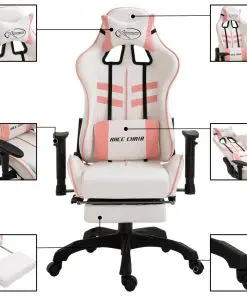 vidaXL Gaming Chair with Footrest Pink Faux Leather