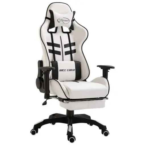 vidaXL Gaming Chair with Footrest Black Faux Leather