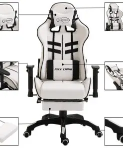 vidaXL Gaming Chair with Footrest Black Faux Leather