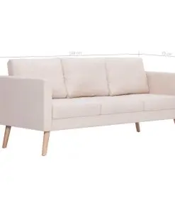 vidaXL 3-Seater Sofa Fabric Cream