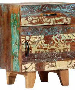 vidaXL Hand Carved Bedside Cabinet 40x30x50 cm Solid Reclaimed Wood