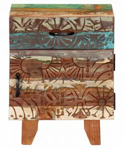 vidaXL Hand Carved Bedside Cabinet 40x30x50 cm Solid Reclaimed Wood