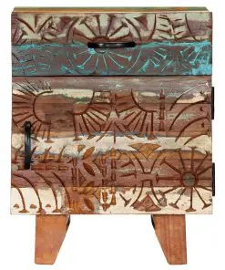 vidaXL Hand Carved Bedside Cabinet 40x30x50 cm Solid Reclaimed Wood