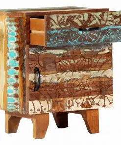 vidaXL Hand Carved Bedside Cabinet 40x30x50 cm Solid Reclaimed Wood