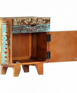 vidaXL Hand Carved Bedside Cabinet 40x30x50 cm Solid Reclaimed Wood