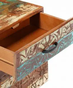 vidaXL Hand Carved Bedside Cabinet 40x30x50 cm Solid Reclaimed Wood