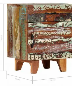 vidaXL Hand Carved Bedside Cabinet 40x30x50 cm Solid Reclaimed Wood