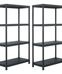 vidaXL Storage Shelf Racks 2 pcs Black 60x30x138 cm Plastic