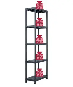 vidaXL Storage Shelf Racks 5 pcs Black 125 kg 60x30x180 cm Plastic