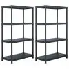 vidaXL Storage Shelf Racks 2 pcs Black 200 kg 80x40x138 cm Plastic vidaXL Storage Shelf Racks 2 pcs Black 200 kg 80x40x138 cm Plastic