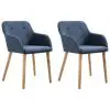 vidaXL Dining Chairs 2 pcs Blue Fabric and Solid Oak Wood