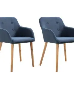 vidaXL Dining Chairs 2 pcs Blue Fabric and Solid Oak Wood
