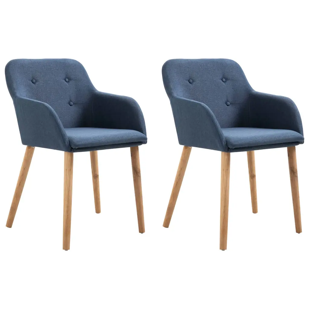 vidaXL Dining Chairs 2 pcs Blue Fabric and Solid Oak Wood