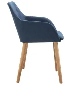vidaXL Dining Chairs 2 pcs Blue Fabric and Solid Oak Wood